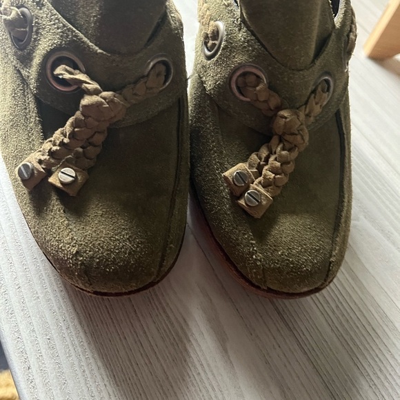 Vintage Nike G Series Olive Green Suede slip on slide Heel boho artsy Mule Sz 8B - Picture 14 of 15